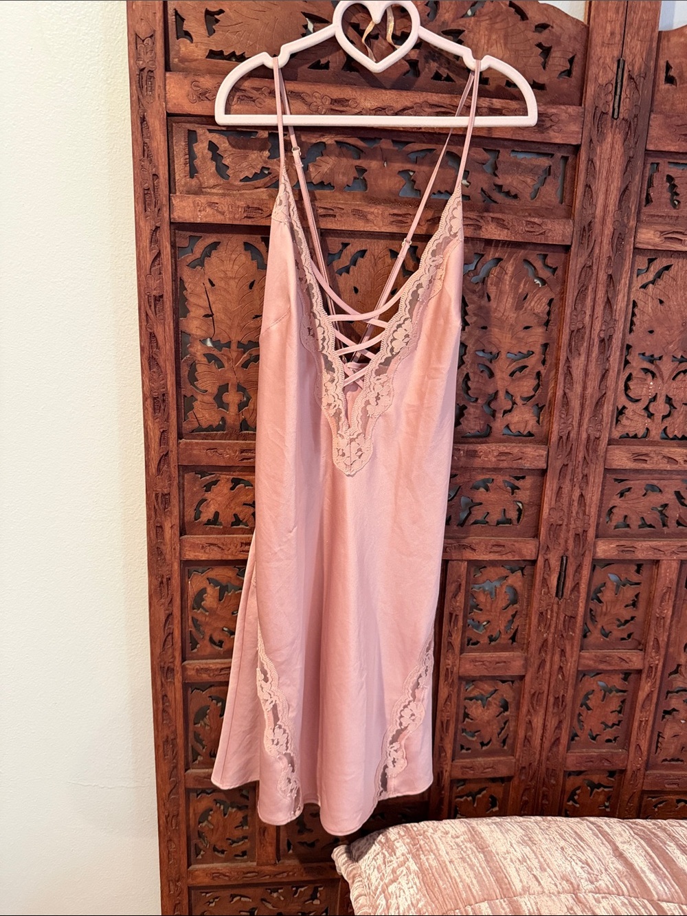 Victoria's Secret Lace-Trim satin Slip in Dusty Rose lace-up corset low back